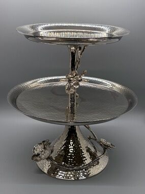 Michael Aram Silver White Orchid Two-Tier Hammered Server